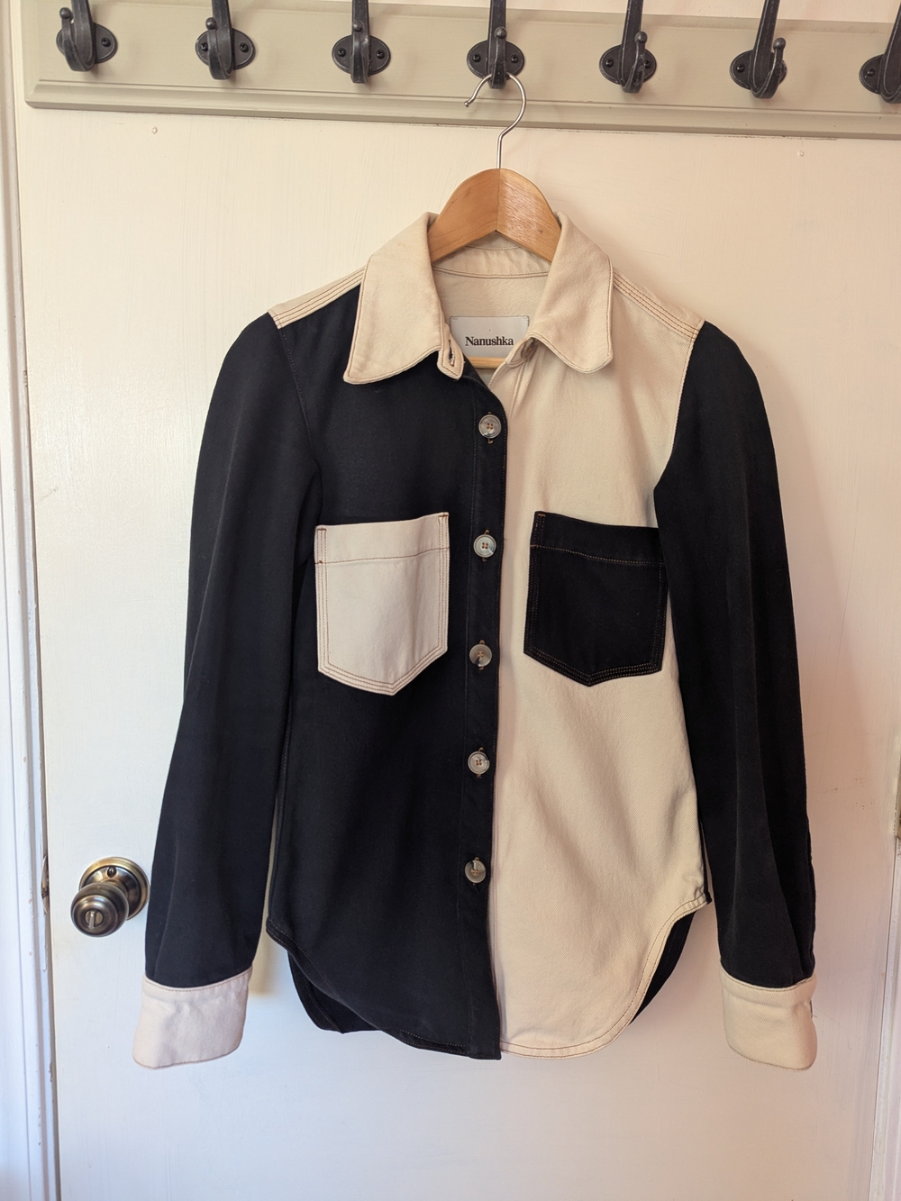 Nanushka Black & Cream Button-Front Denim Jacket - sz XS